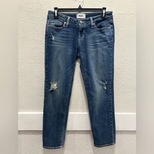 PAIGE Jimmy Jimmy Cropped Light Distress Medium Wash Jeans Size 26